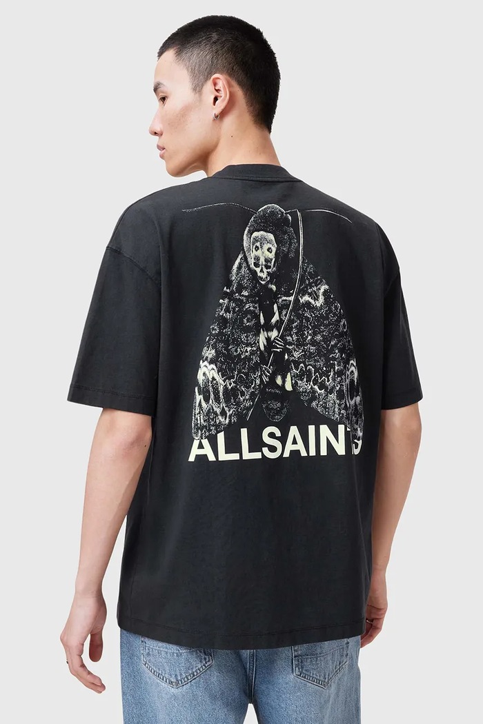 Памучна тениска AllSaints CHRYSALYPSE свободна черен M025PC