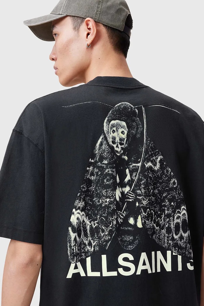 Памучна тениска AllSaints CHRYSALYPSE M025PC черен SS25