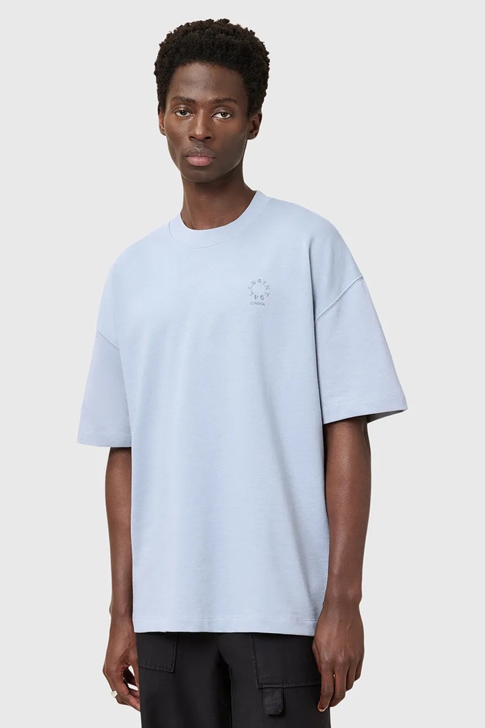 Памучна тениска AllSaints HAVEN свободна син M029JC