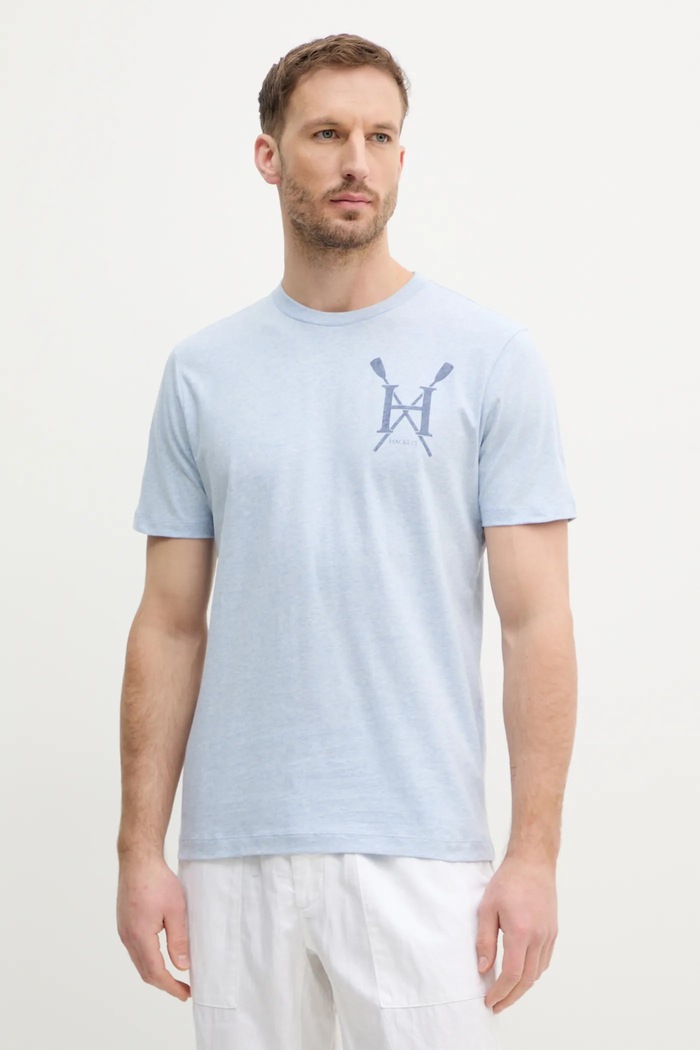 Hackett London t-shirt bawełniany nadruk niebieski HM500891