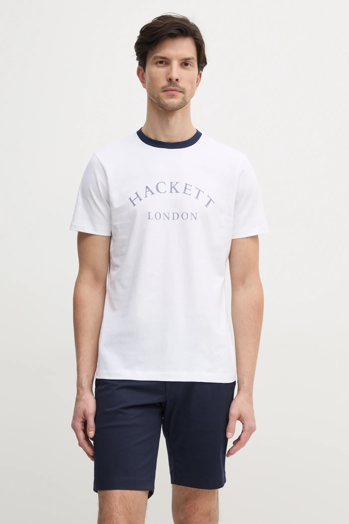 Βαμβακερό μπλουζάκι Hackett London λευκό HM500893