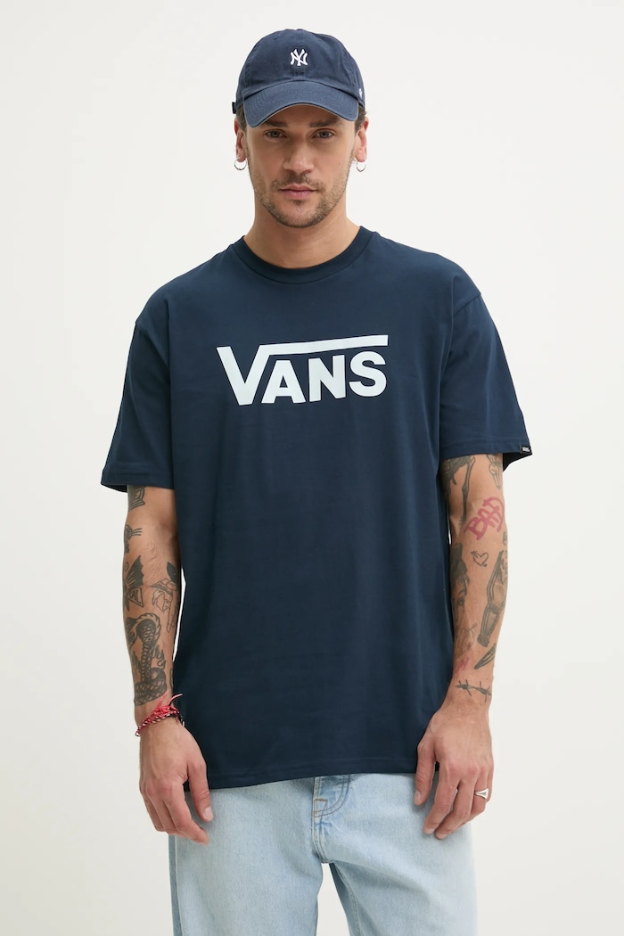 Vans tricou din bumbac print bleumarin VN000GGGEB41