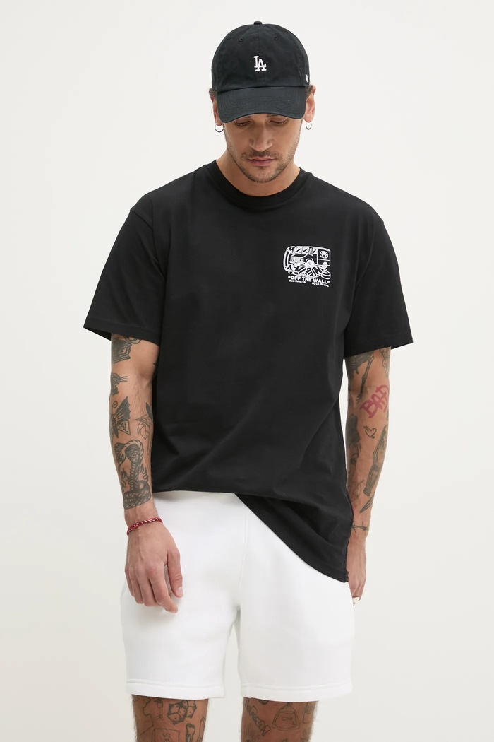 Βαμβακερό μπλουζάκι Vans στάμπα μαύρο VN000NHPBLK1
