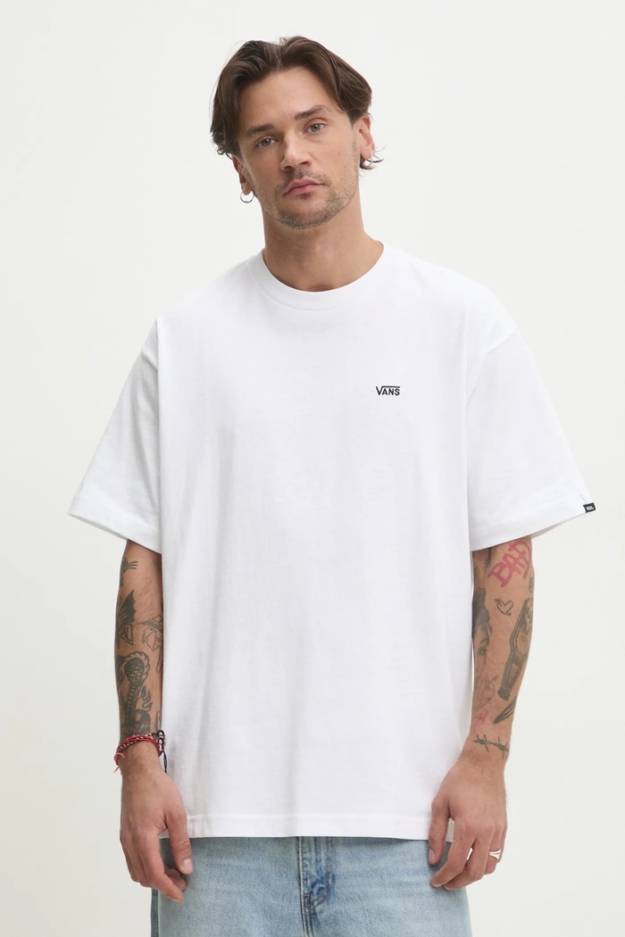 Bavlnené tričko Vans relaxed biela VN000P1PWHT1