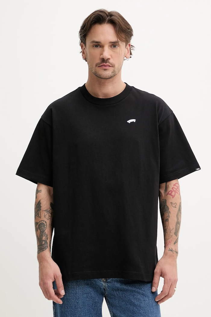 Bombažna kratka majica Vans Okrogel črna VN000P56BLK1