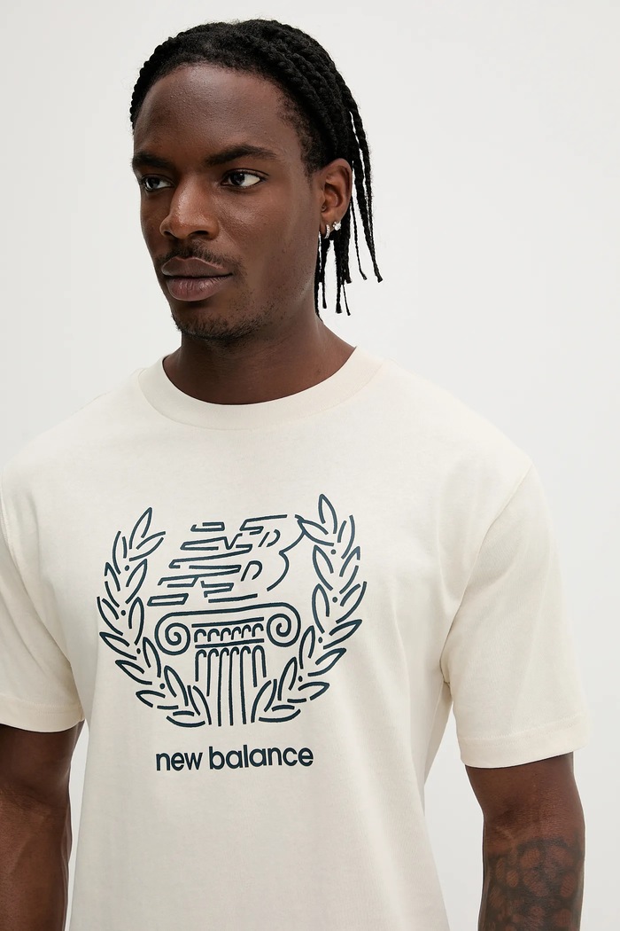 Bavlněné tričko New Balance béžová MT51974LIN