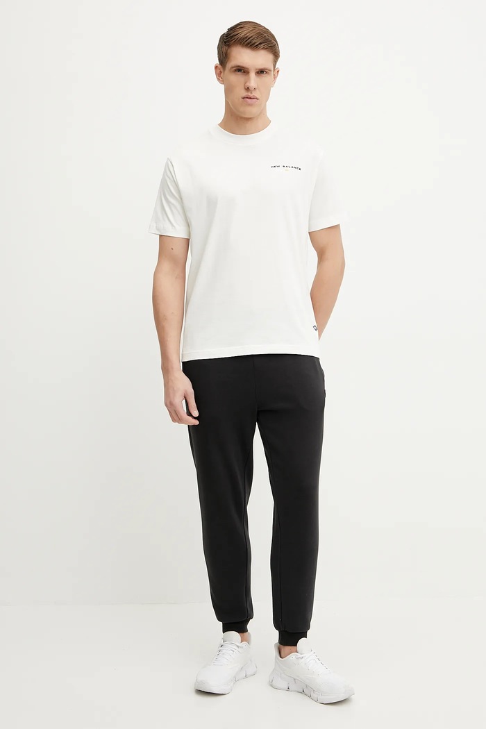 Bavlněné tričko New Balance MT51507SST béžová SS25
