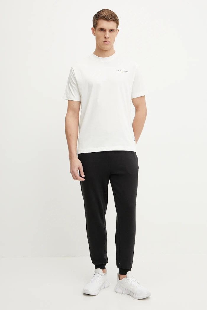 Bavlněné tričko New Balance MT51507SST béžová SS25