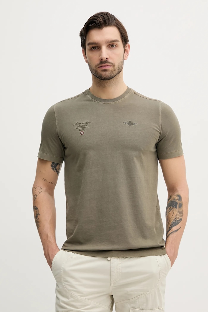 Bavlněné tričko Aeronautica Militare nášivka zelená TS2392J677