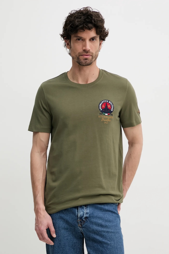Bavlněné tričko Aeronautica Militare nášivka zelená TS2408J592