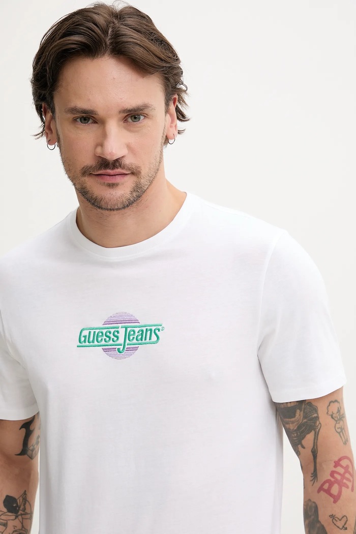 Bombažna kratka majica Guess Jeans bela M5GI23.K8HM0