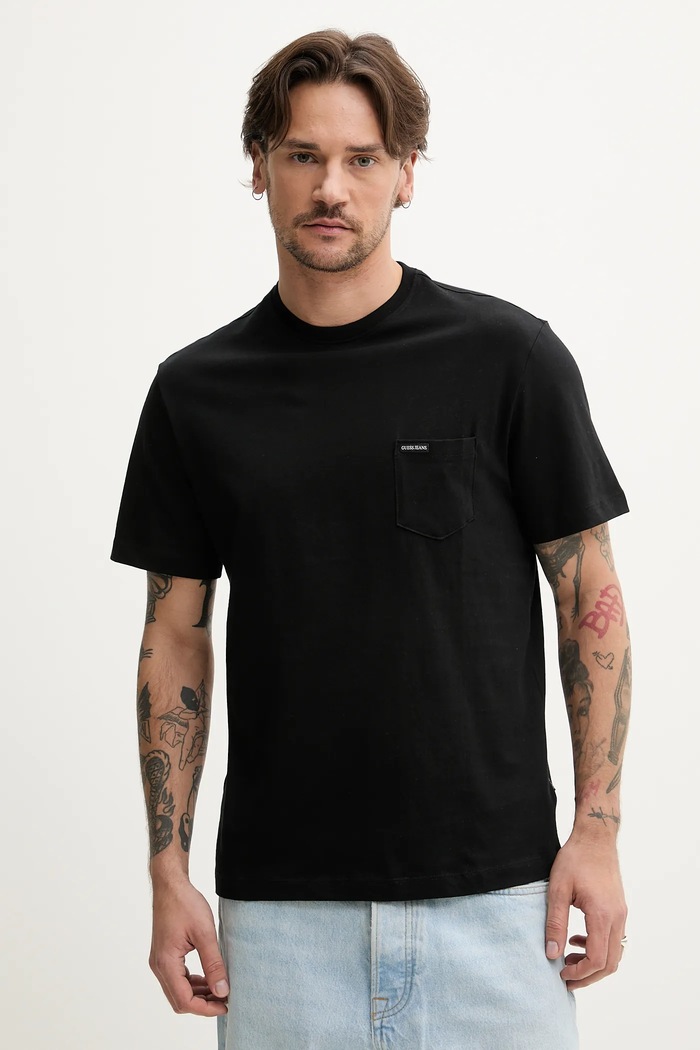 Bavlněné tričko Guess Jeans hladký černá M5RI74.K8FQ4