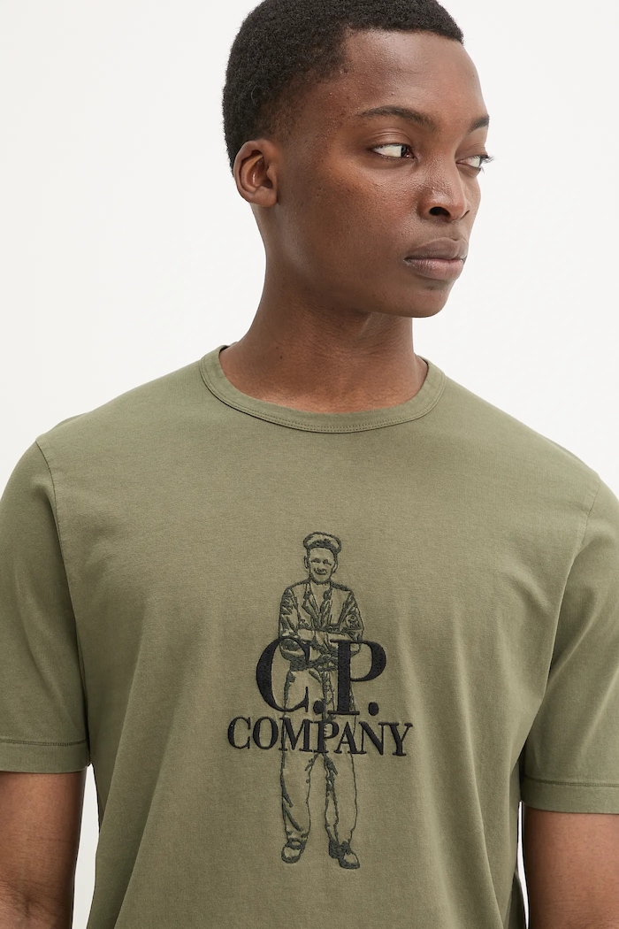 Bavlněné tričko C.P. Company zelená 18CMTS288A006057O