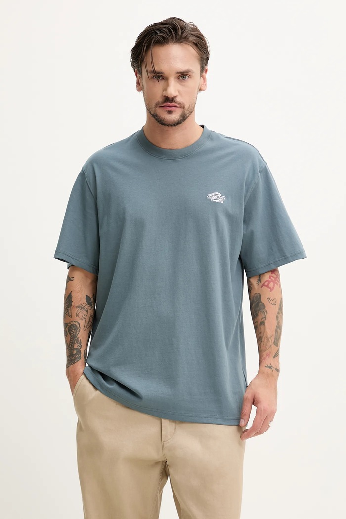 Bavlněné tričko Dickies hladký modrá DK0A4YAIG701