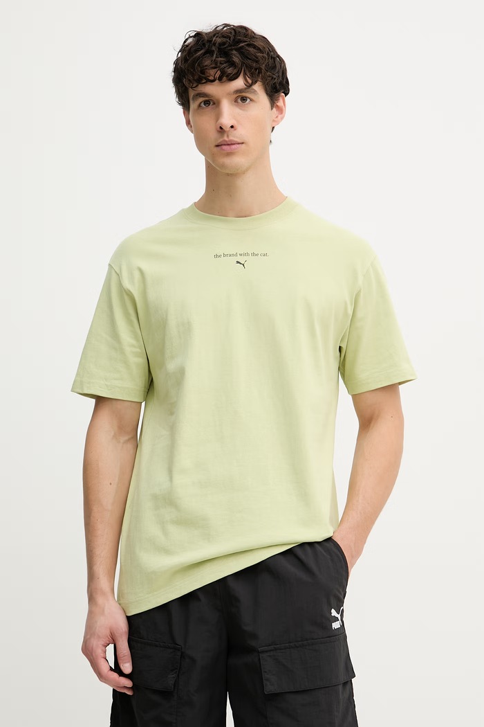 Odzież Puma T-shirt męski bawełniany GRAPHICS The Puma Cat Tee 629411 zielony