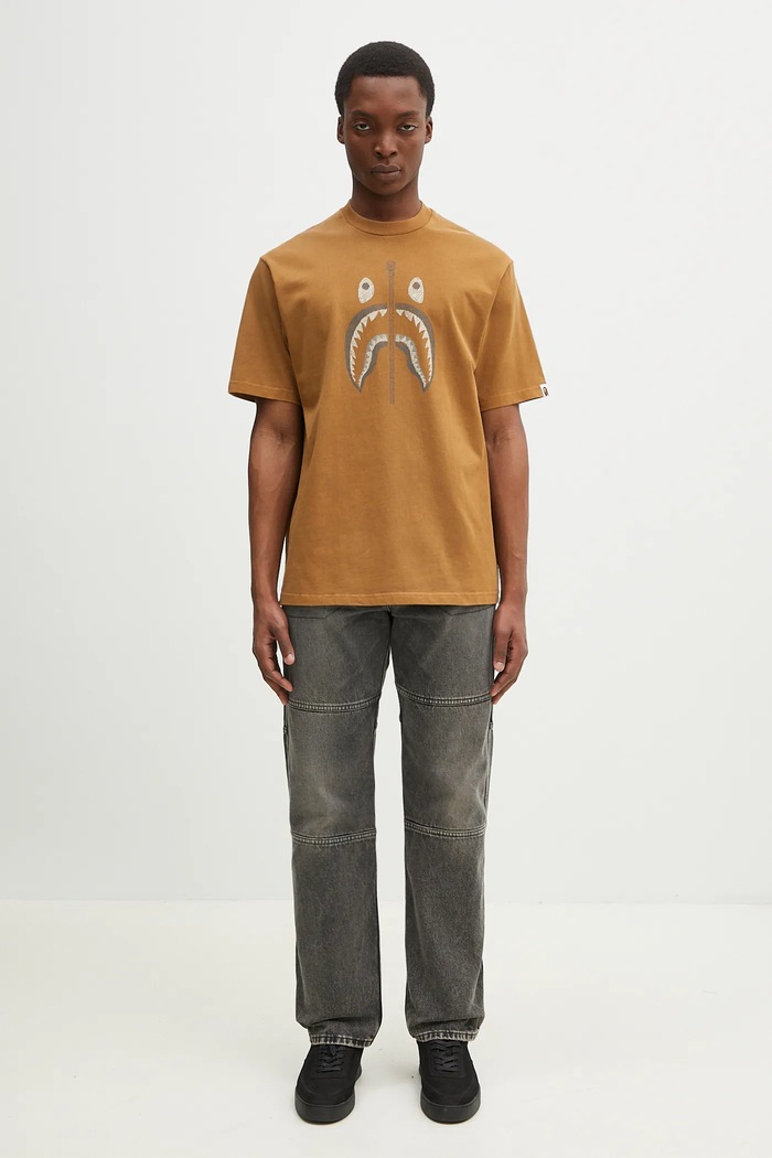 Бавовняна футболка A Bathing Ape Garment Dye Shark Relaxed Fit 1K80109316 коричневий