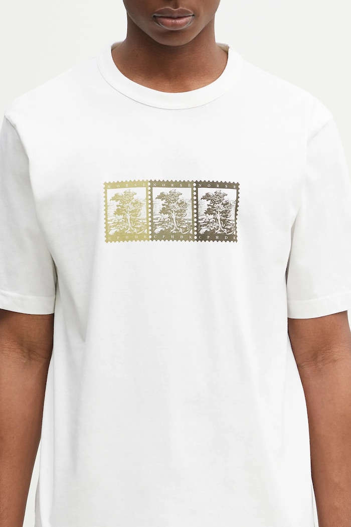 Βαμβακερό μπλουζάκι Norse Projects Holger Post Stamp Print T-Shirt λευκό N01.0686.0001