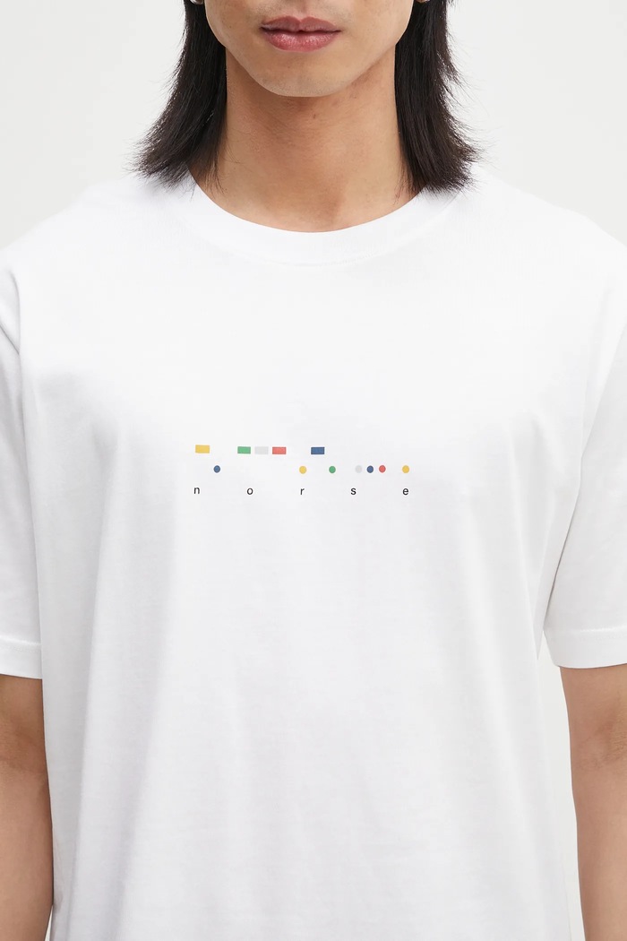 Βαμβακερό μπλουζάκι Norse Projects Johannes Organic Code Print T-shirt λευκό N01.0689.0001