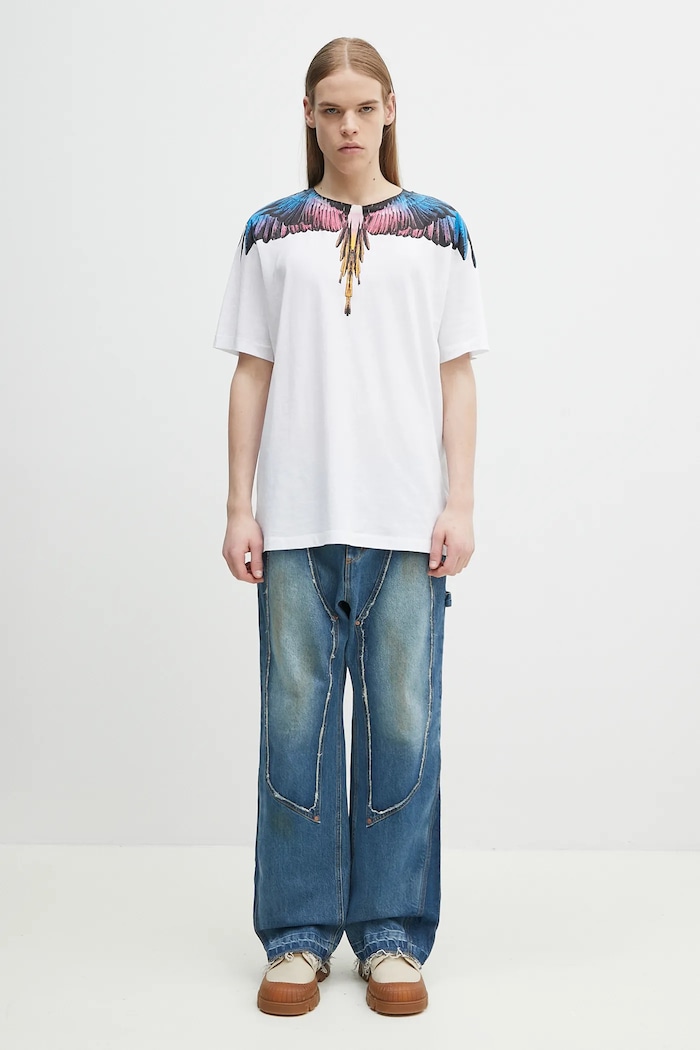 Tricou din bumbac Icon Wings Basic T-Shirt White Pink Marcelo Burlon alb CMAA056S25JER0010130