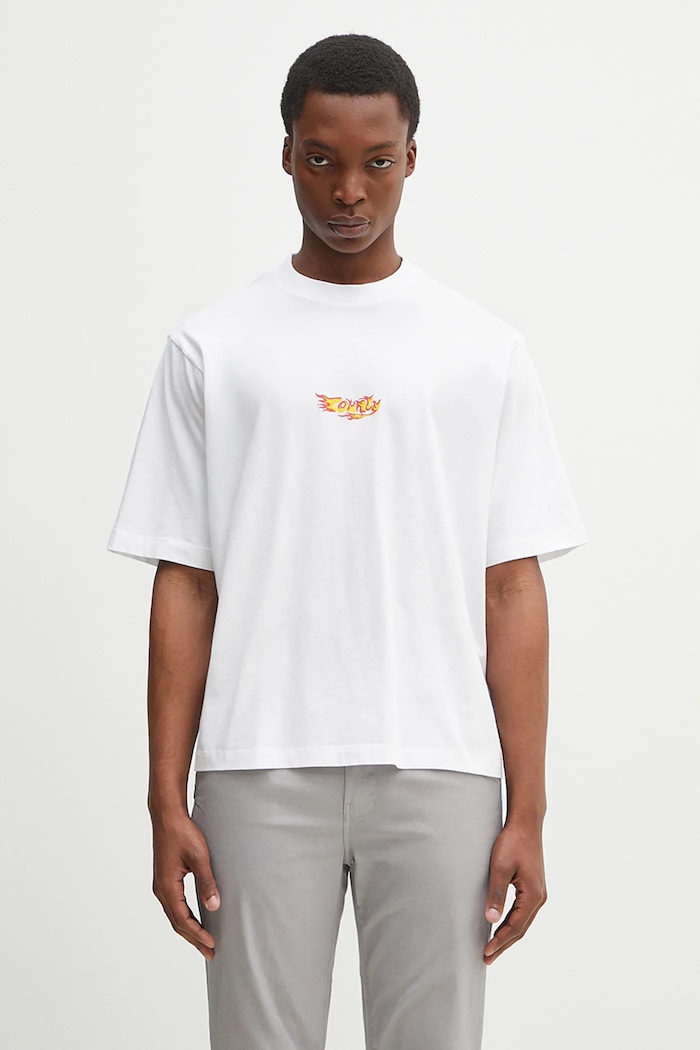 Памучна тениска Marcelo Burlon County Flame Boxy T-Shirt White Red свободна бял CMAA05AS25JER0070125