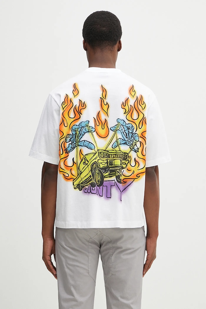 Дрехи Памучна тениска Marcelo Burlon County Flame Boxy T-Shirt White Red CMAA05AS25JER0070125 бял
