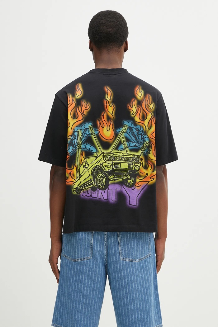 Хлопковая футболка Marcelo Burlon County Flame Boxy T-Shirt Black Red печать чёрный CMAA05AS25JER0071025