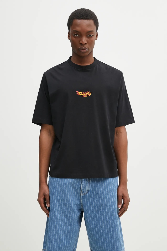Одежда Хлопковая футболка Marcelo Burlon County Flame Boxy T-Shirt Black Red CMAA05AS25JER0071025 чёрный