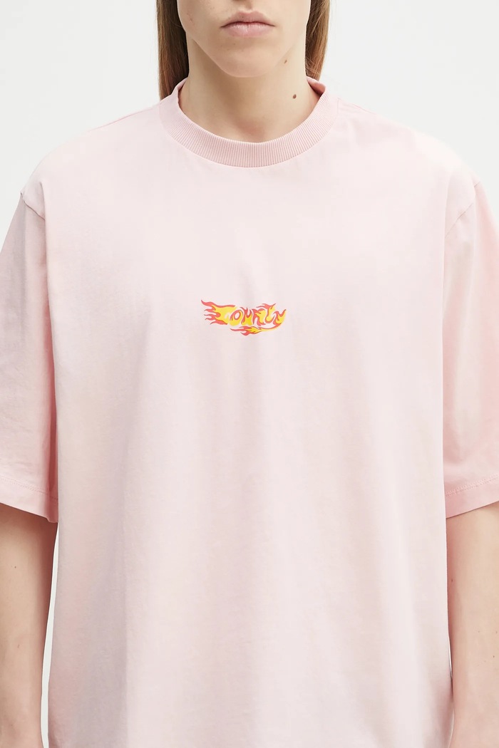 Bombažna kratka majica Marcelo Burlon County Flame Boxy T-Shirt Pink Red roza CMAA05AS25JER0073025