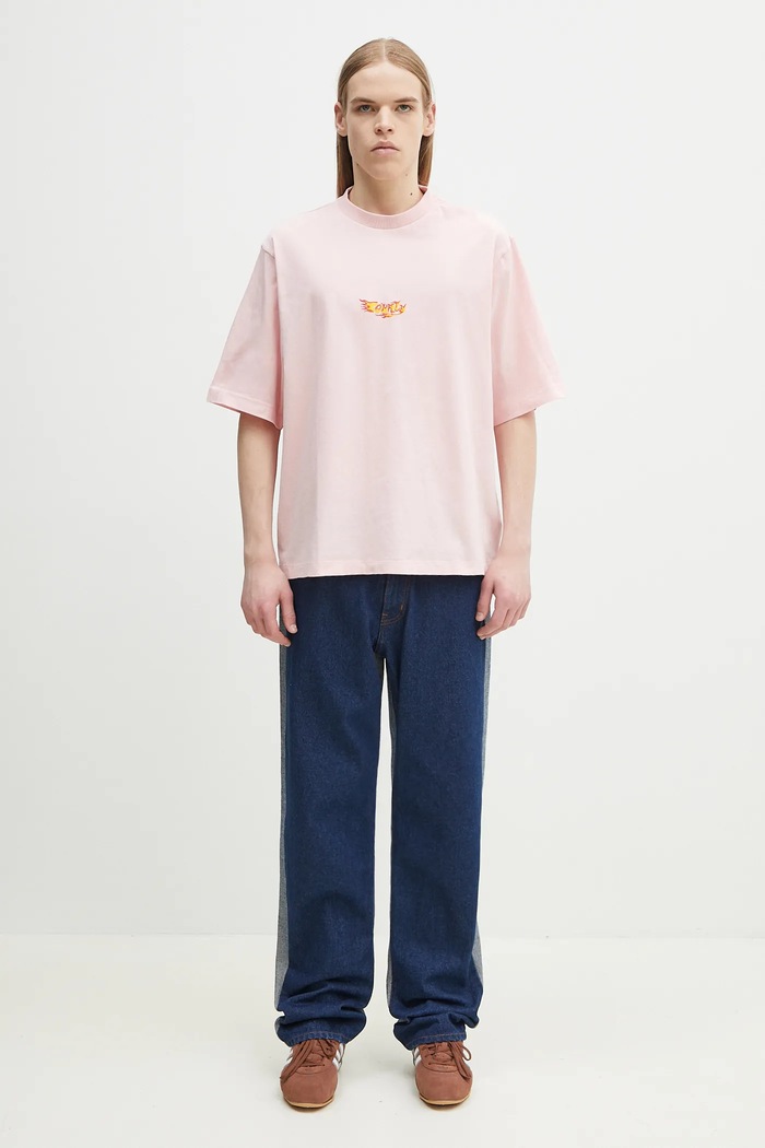 Bombažna kratka majica Marcelo Burlon County Flame Boxy T-Shirt Pink Red CMAA05AS25JER0073025 roza