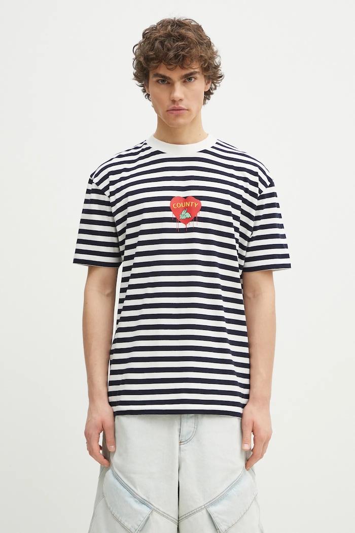 Marcelo Burlon tricou din bumbac Bunny Heart Stripe Basic Tee White Navy cu modele bleumarin CMAA056S25JER0060146