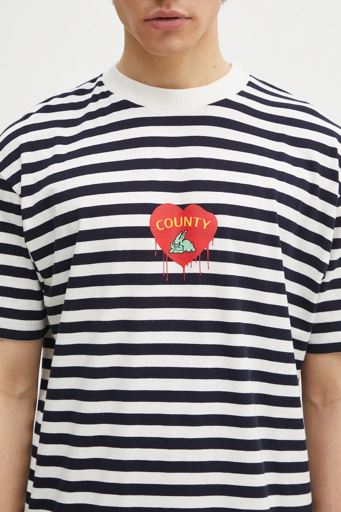Marcelo Burlon tricou din bumbac Bunny Heart Stripe Basic Tee White Navy bleumarin CMAA056S25JER0060146