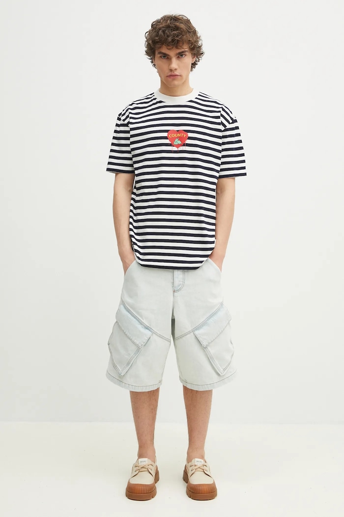 Marcelo Burlon tricou din bumbac Bunny Heart Stripe Basic Tee White Navy CMAA056S25JER0060146 bleumarin