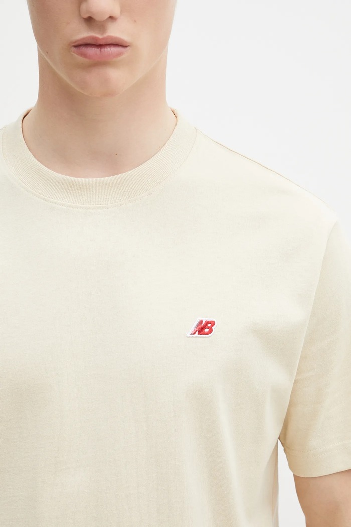 Bavlněné tričko New Balance Made In Usa Core T-Shirt SD béžová MT21543SD