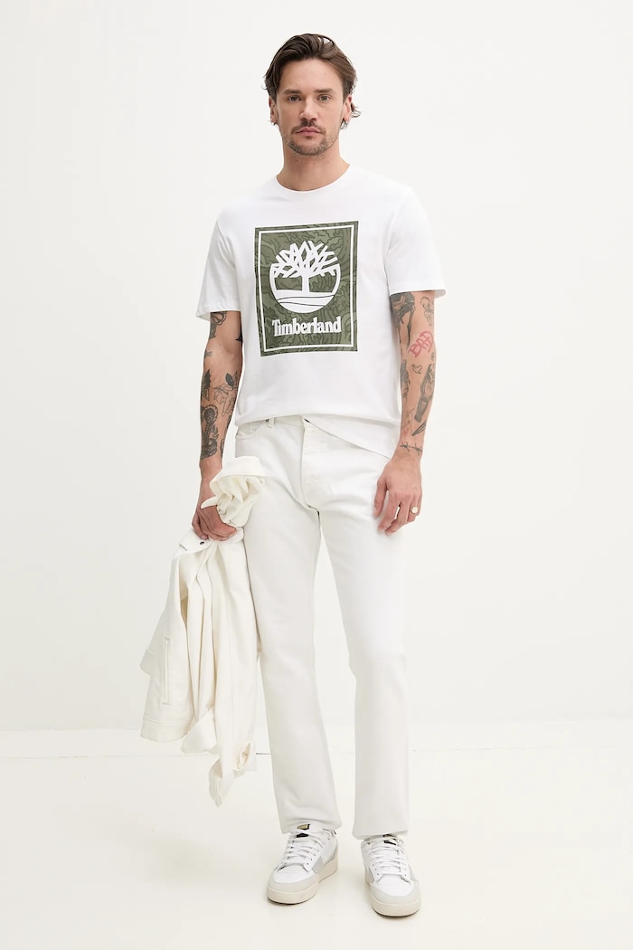 Bavlnené tričko Timberland TB0A6DUD1001 biela SS25