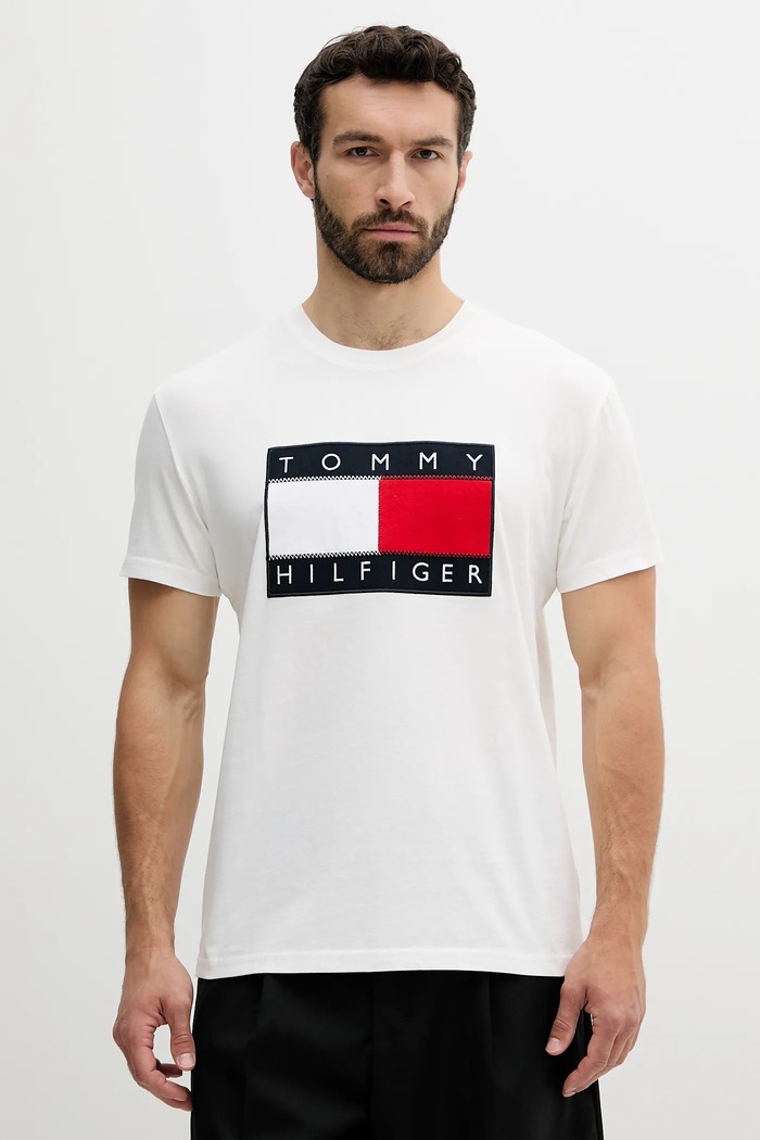 Pamučna majica Tommy Hilfiger SAILING Planet friendly bijela MN0MN00011