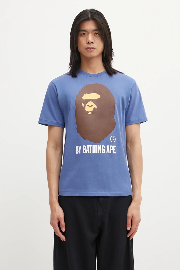 Бавовняна футболка A Bathing Ape By Bathing Ape надрук темно-синій 1L30110002