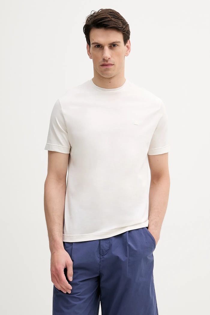 Bavlněné tričko United Colors of Benetton hladký béžová 3M4WU1088