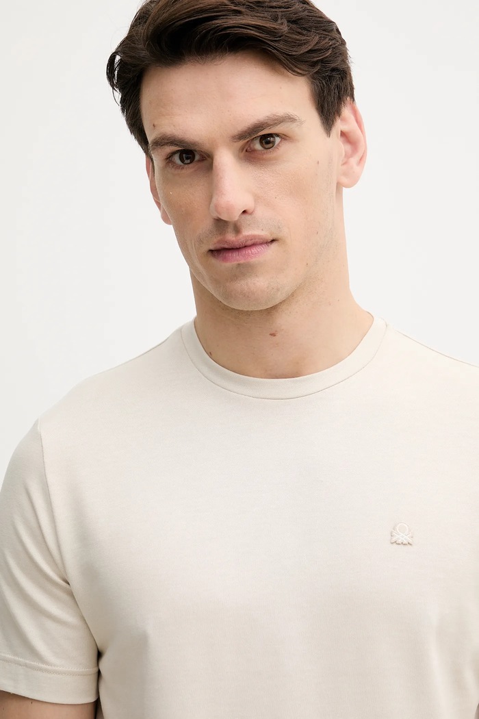 Bavlněné tričko United Colors of Benetton 3M4WU1088 béžová