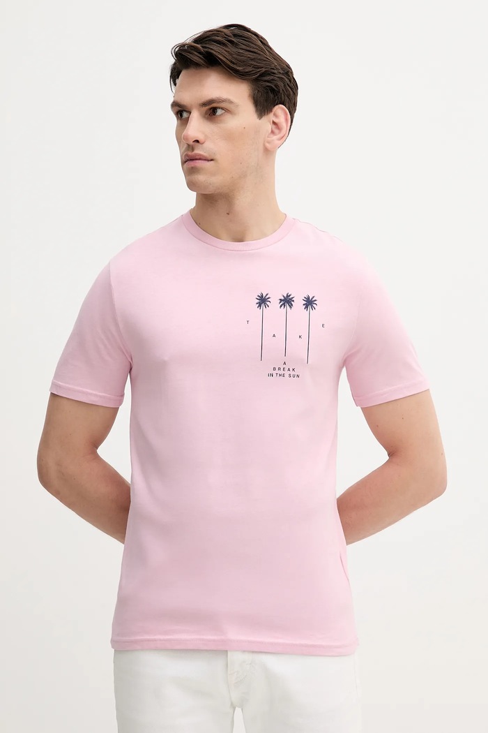Bavlněné tričko United Colors of Benetton potisk růžová 3BL0U10AF