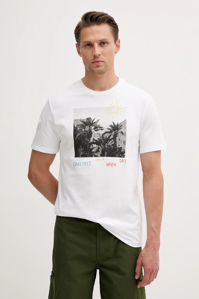 United Colors of Benetton t-shirt bawełniany nadruk biały 3BL0U10AG