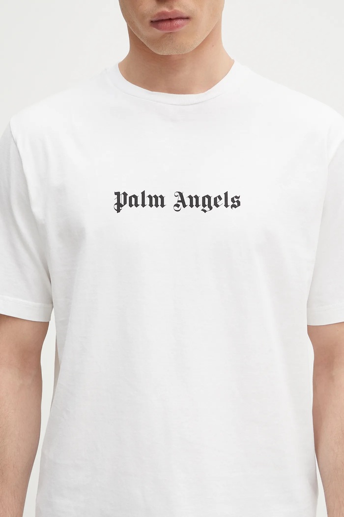 Βαμβακερό μπλουζάκι Palm Angels Classic Logo Slim λευκό PMAA089C99JER0030110