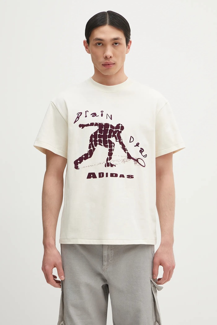 Хлопковая футболка adidas Originals x Brain Dead Dead печать бежевый JX9393