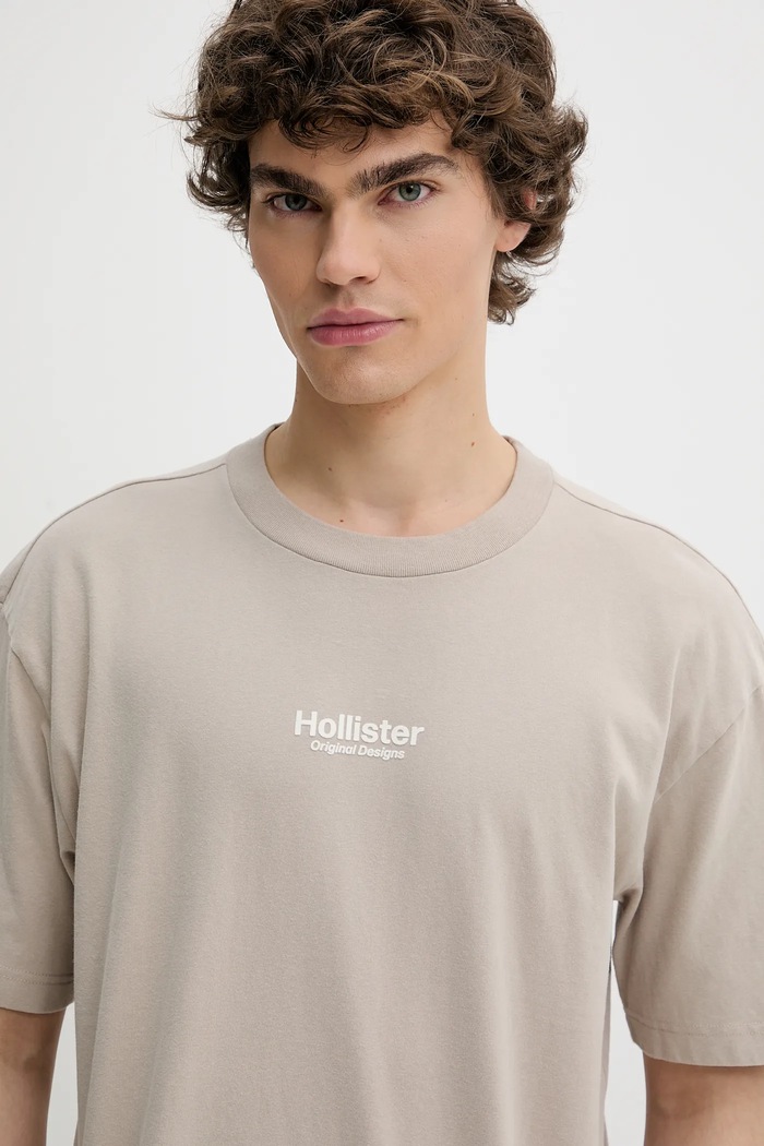 Hollister Co. tricou din bumbac bej KI323.5007.400