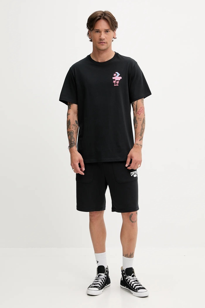 Βαμβακερό μπλουζάκι Converse 10027725.A02 μαύρο SS25