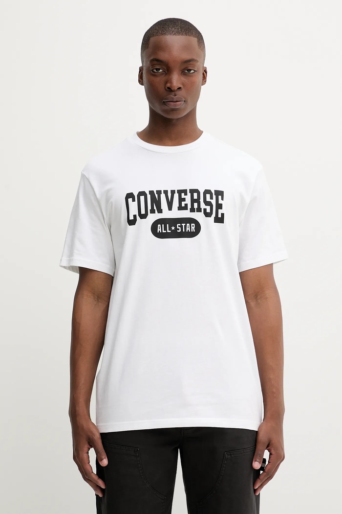 Bavlněné tričko Converse kulatý bílá 10027730.A02