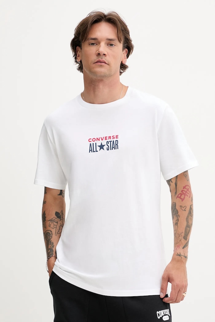 Bavlněné tričko Converse potisk bílá 10028551.A08