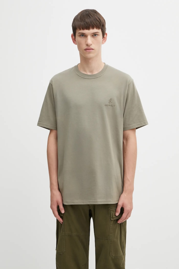 Gramicci t-shirt da uomo in cotone One Point Logo Tee rilassato verde G4SU.T096
