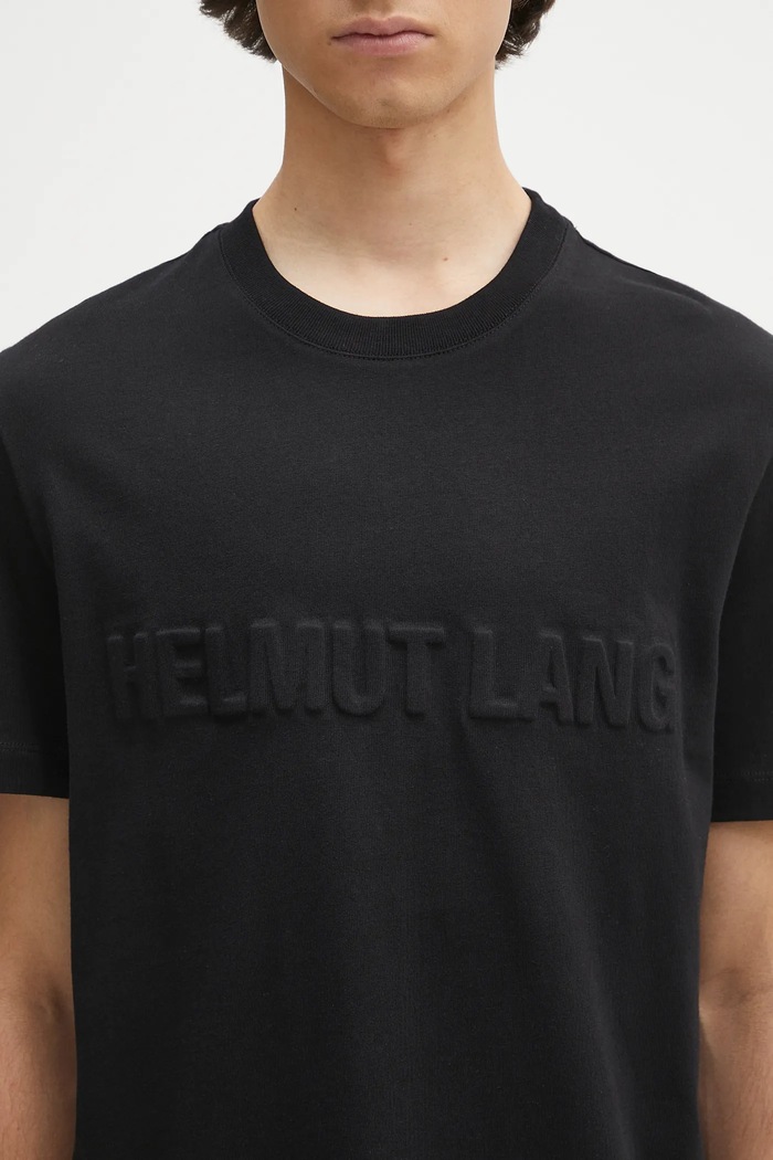Helmut Lang pamut póló EMBOSSED.TEE.ROUNDED fekete P01HM508