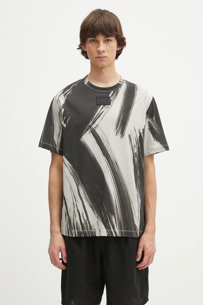 Helmut Lang pamut póló FEATHER.T.BRUSHSTROK pamut szürke P02HM505