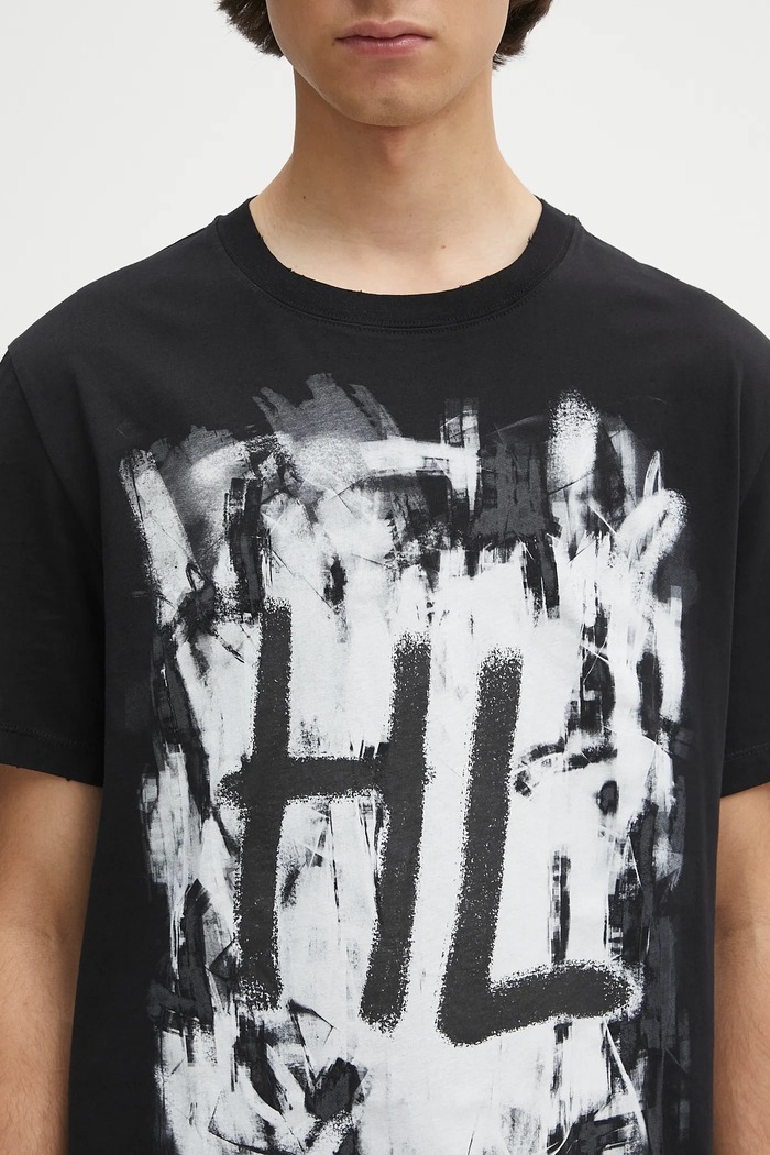 Helmut Lang pamut póló SCRIBBLE.T4.MAL.LT. fekete P02HM511